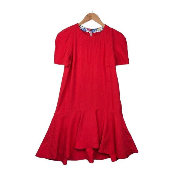 Anthropologie Maeve Red Cherry Rousseau Flounced Short Sleeve Dress Size 0-XS - Picture 1 of 7
